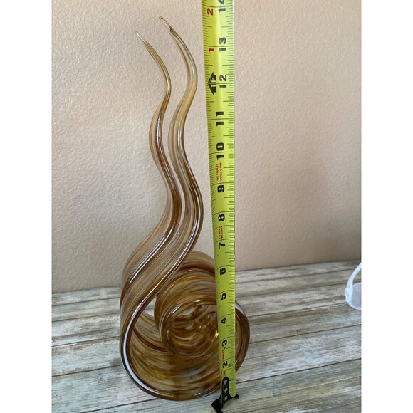 HQT Handcrafted Amber Swirl Art Glass Sculptures 12" – Set of 2 Murano Style Fla - Picture 3 of 13